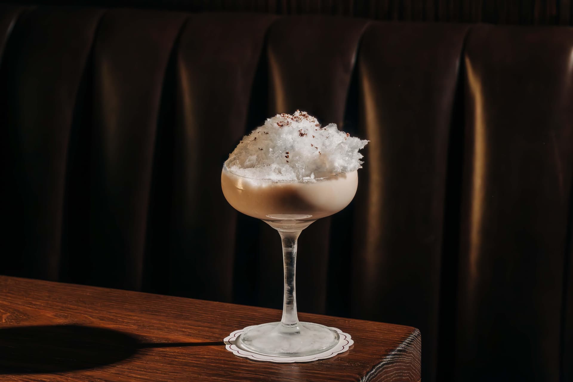 Close Up of Gus' Sip And Dip Clover Club Cocktail