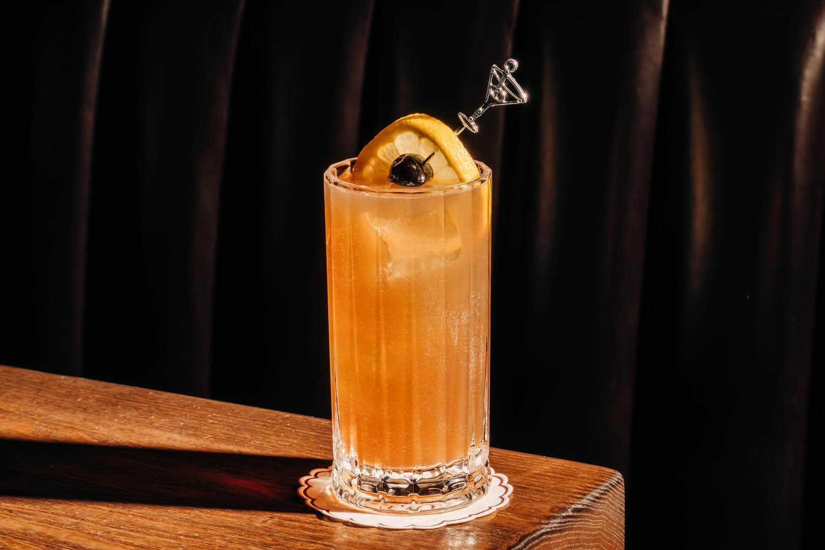 Close Up of Gus' Sip And Dip Clover Club Cocktail